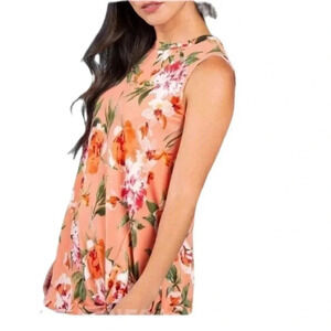Agnes & Dora Peachy Tank Flattering Side Knot Coral Pink Boho Floral, Size XXXL